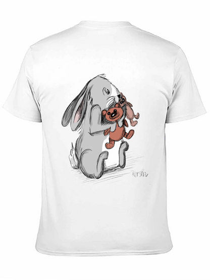 Rabbit Hugging Teddy Bear Graphic Tee - Black