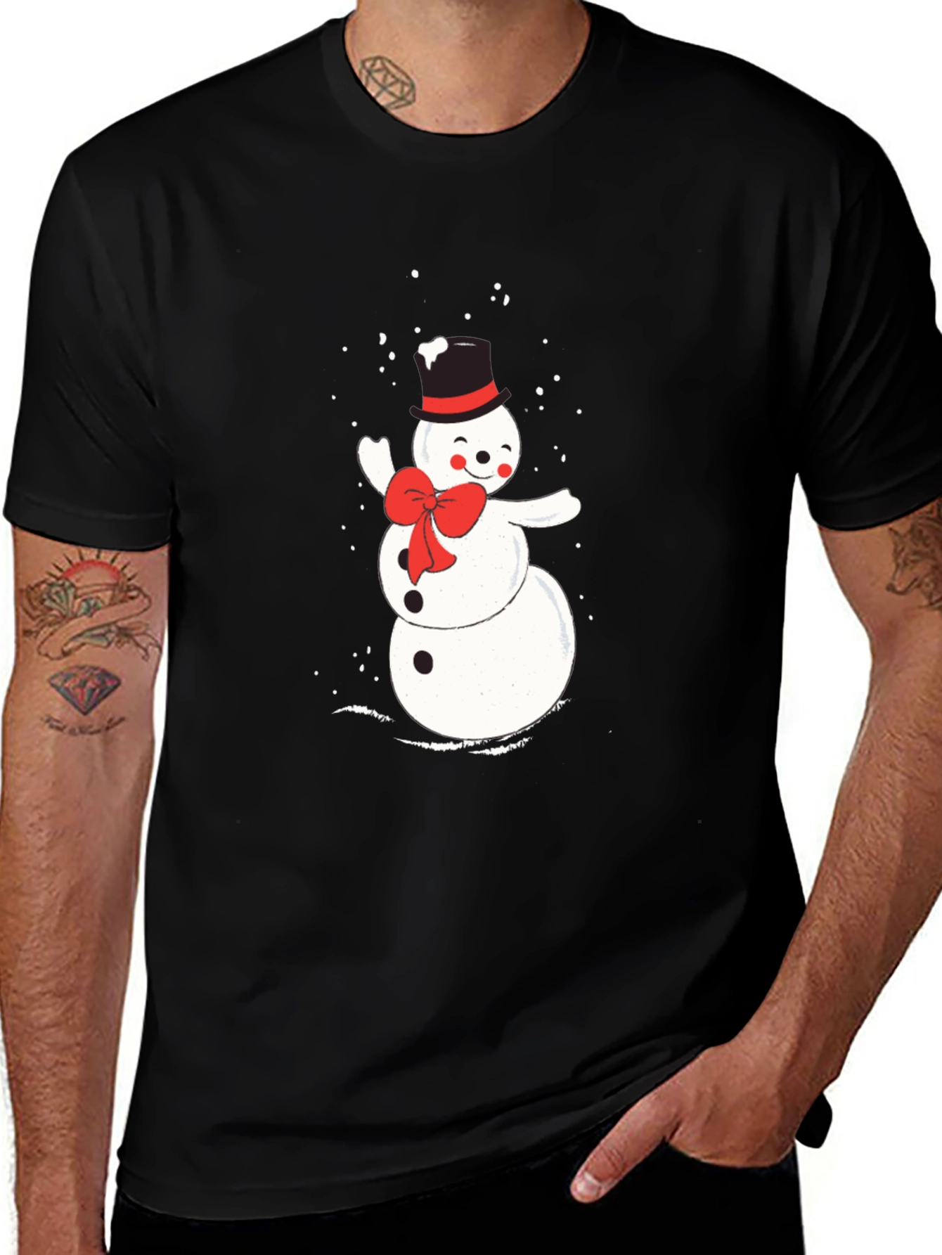 Mens Black T-Shirt with Snowman Graphic