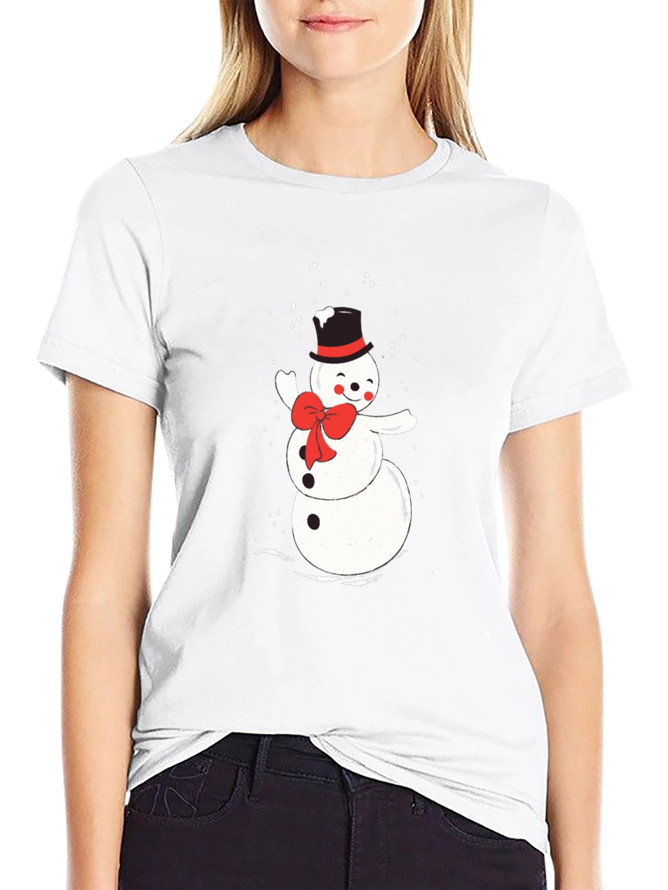 Mens Black T-Shirt with Snowman Graphic