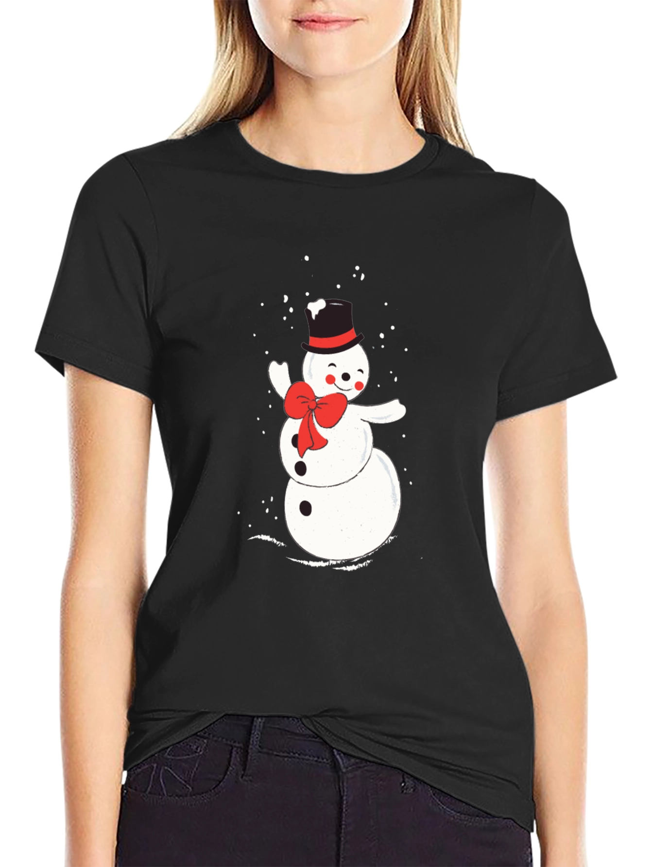 Mens Black T-Shirt with Snowman Graphic