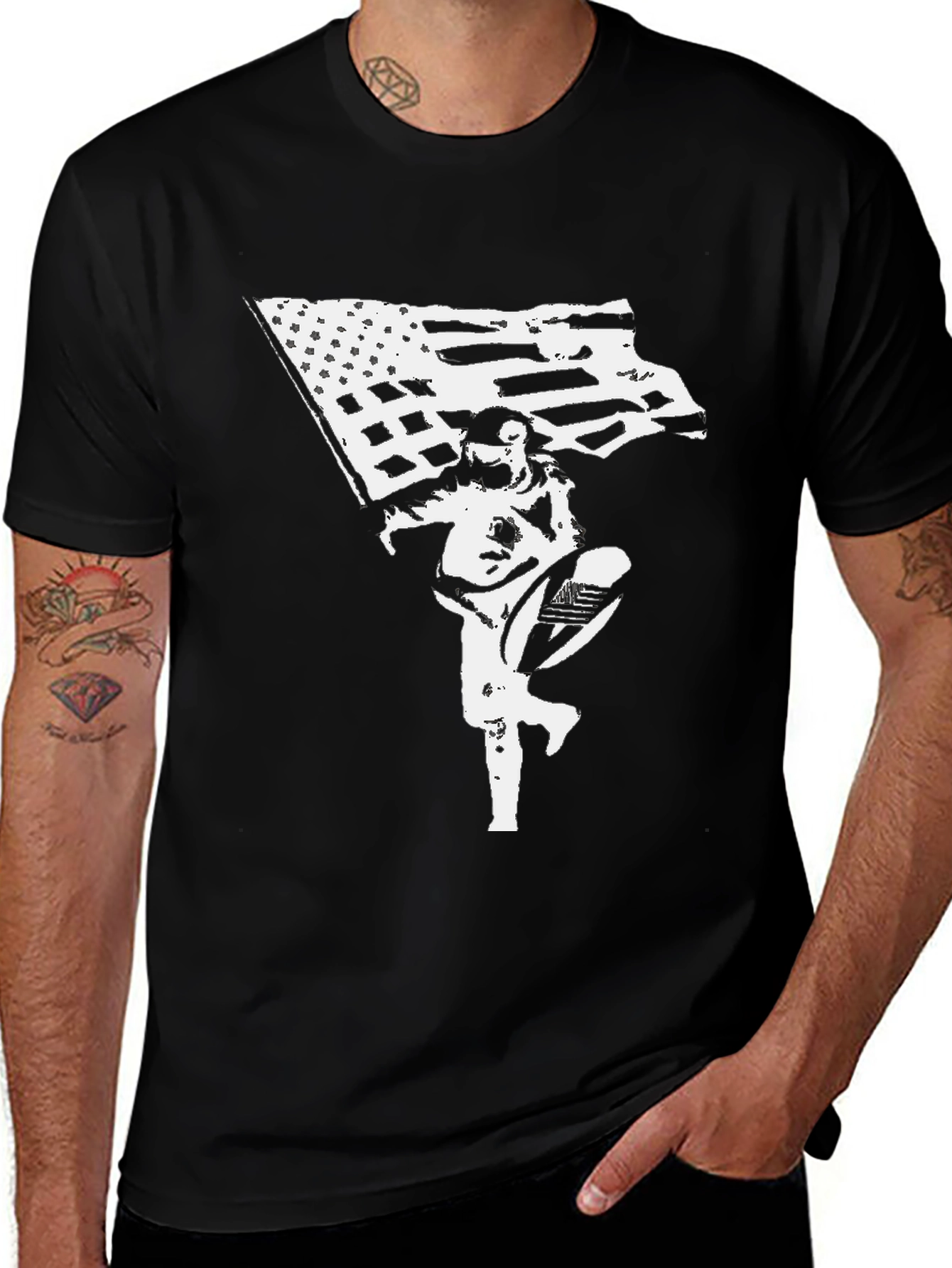 American Flag Astronaut Black T-Shirt
