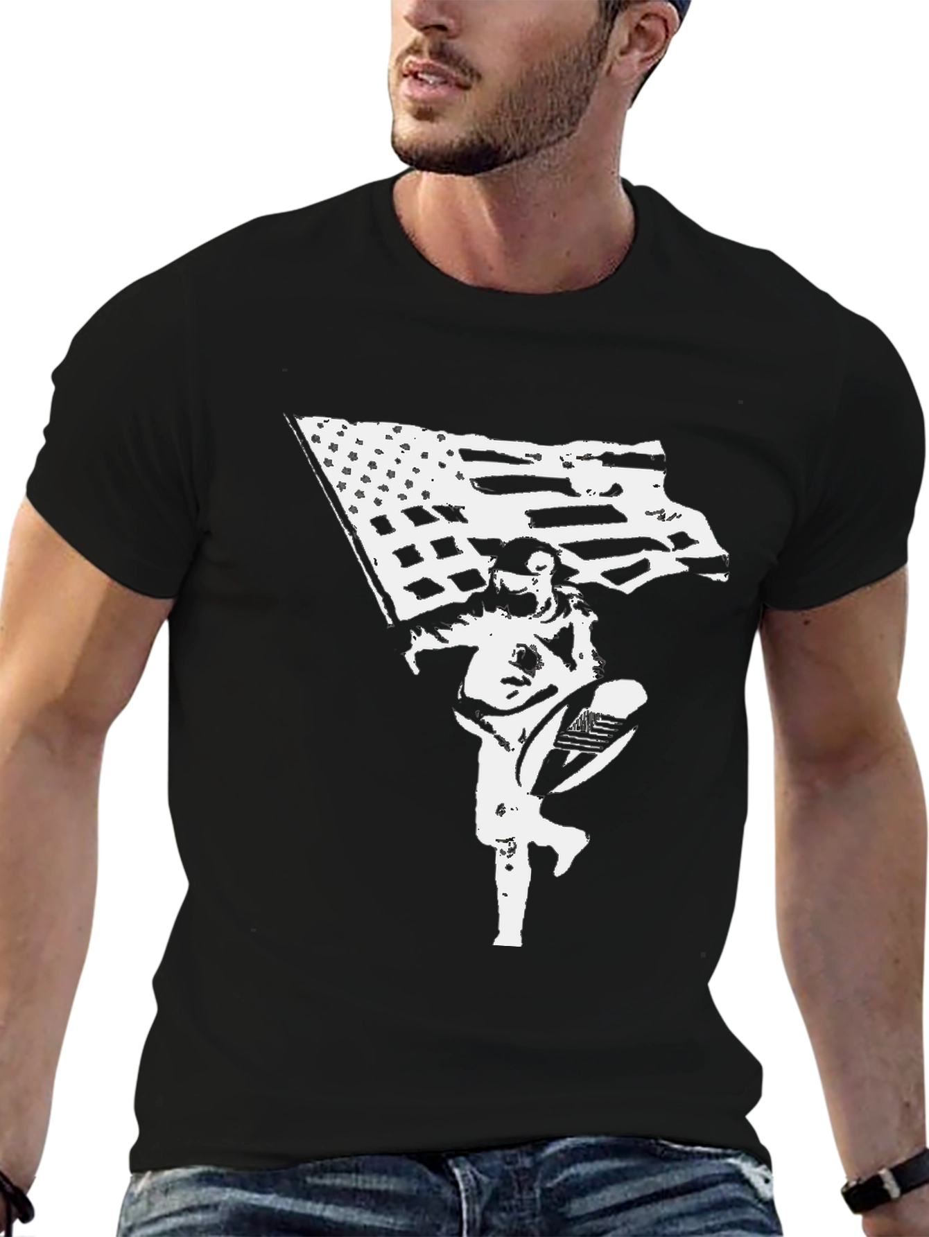 American Flag Astronaut Black T-Shirt