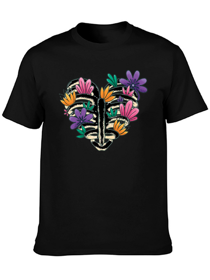 Floral Heart Rib Cage Graphic Tee - Black