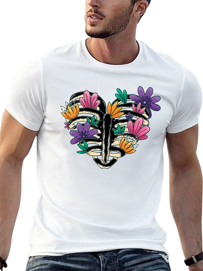 Floral Heart Rib Cage Graphic Tee - Black