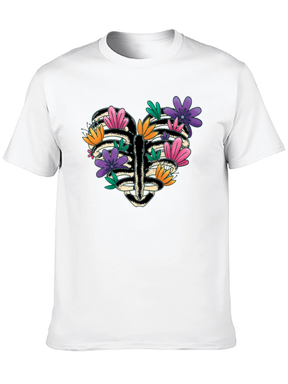 Floral Heart Rib Cage Graphic Tee - Black