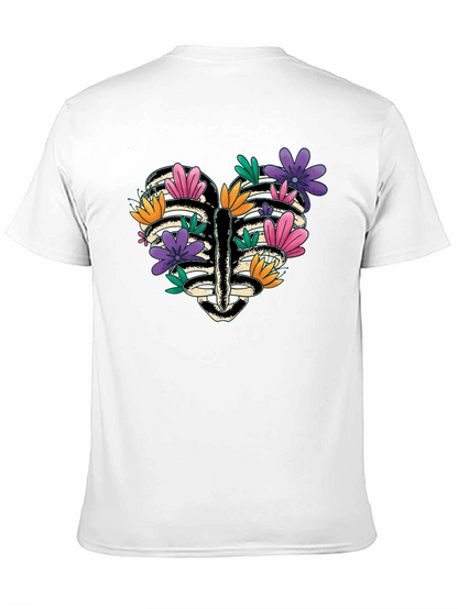 Floral Heart Rib Cage Graphic Tee - Black