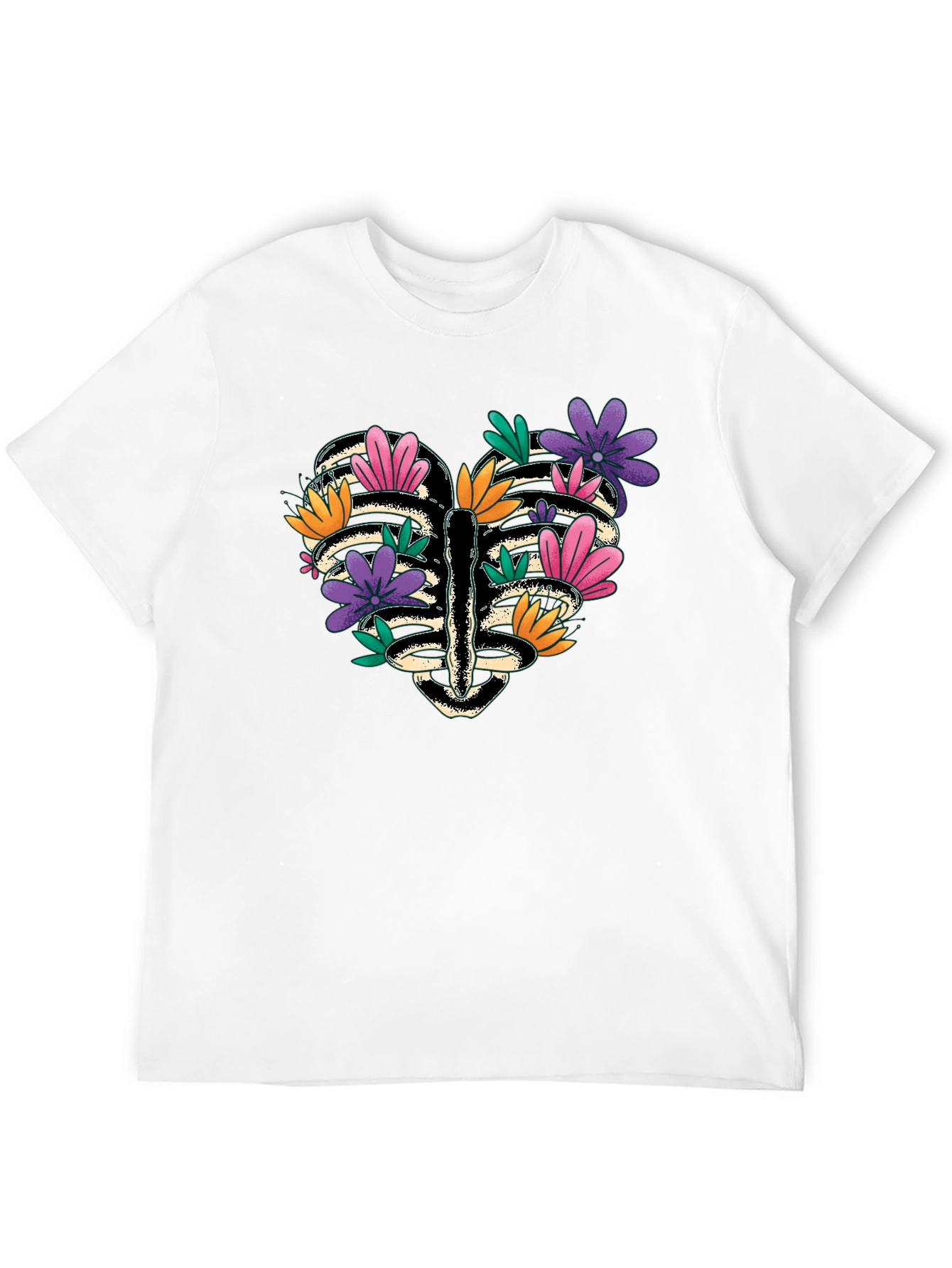 Floral Heart Rib Cage Graphic Tee - Black