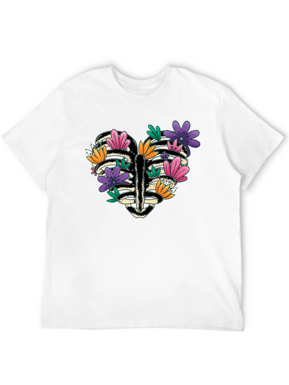 Floral Heart Rib Cage Graphic Tee - Black