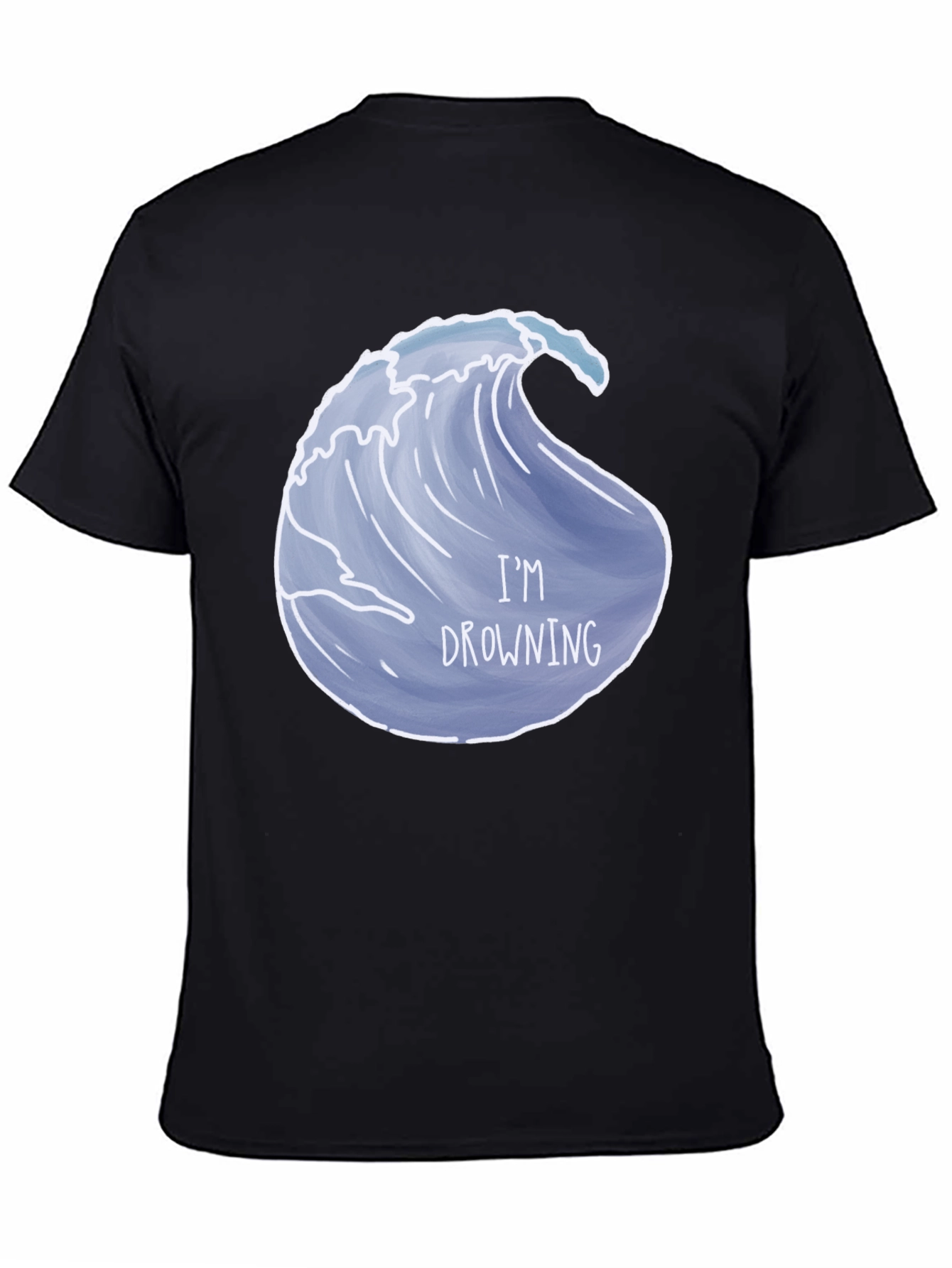 Drowning Wave Graphic Tee - Black Cotton T-Shirt