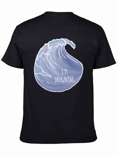 Drowning Wave Graphic Tee - Black Cotton T-Shirt