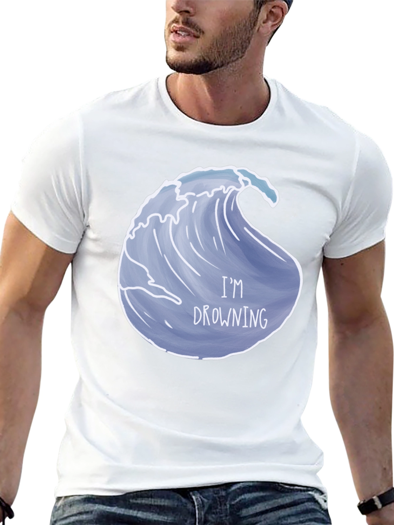Drowning Wave Graphic Tee - Black Cotton T-Shirt