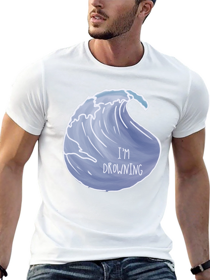 Drowning Wave Graphic Tee - Black Cotton T-Shirt