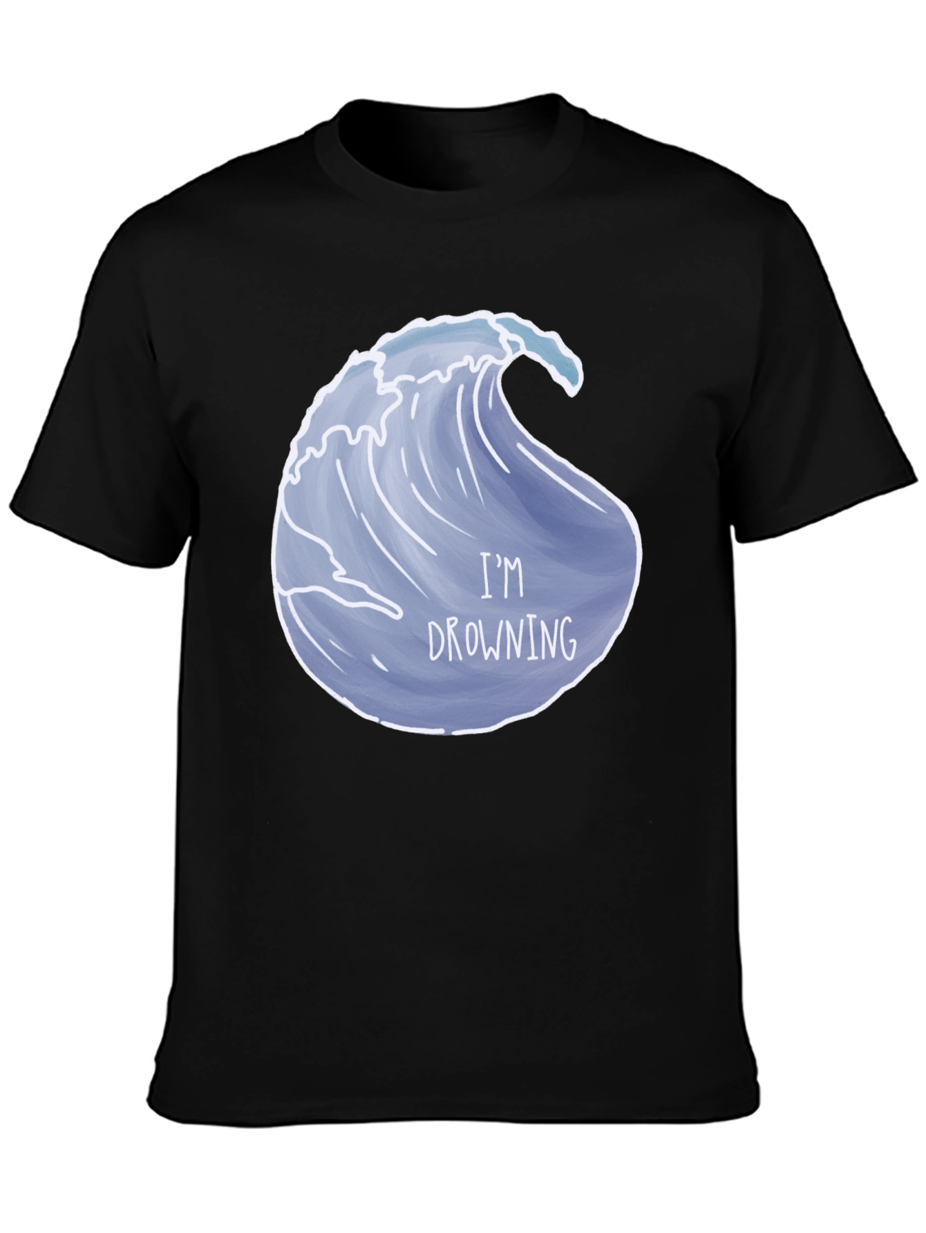 Drowning Wave Graphic Tee - Black Cotton T-Shirt