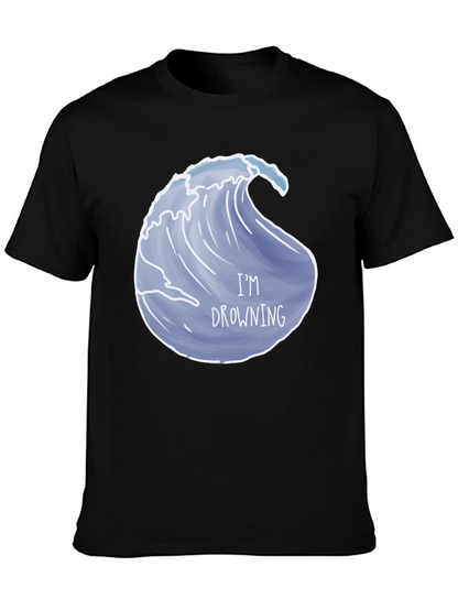 Drowning Wave Graphic Tee - Black Cotton T-Shirt