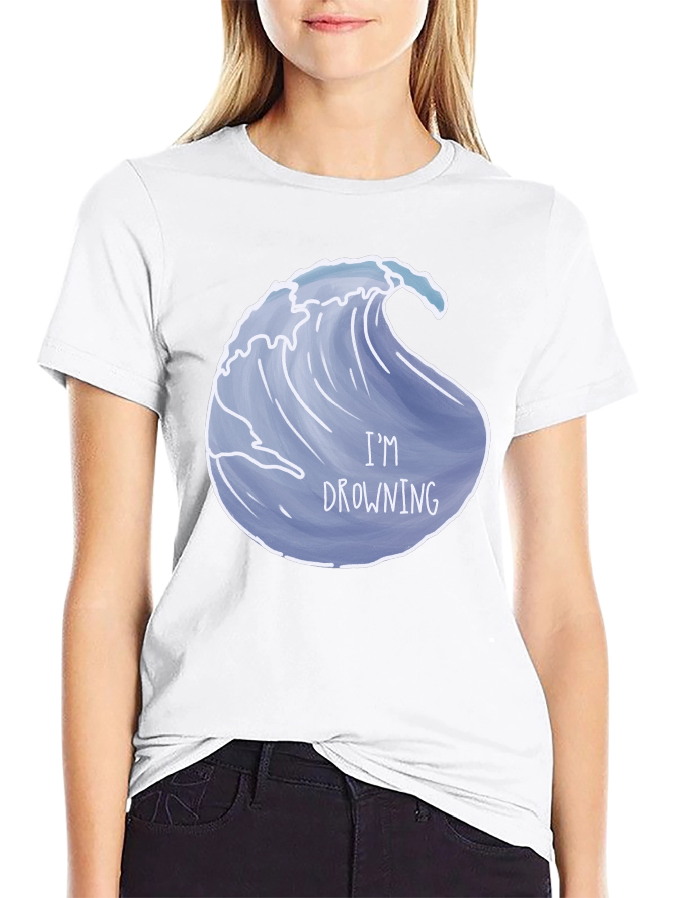 Drowning Wave Graphic Tee - Black Cotton T-Shirt