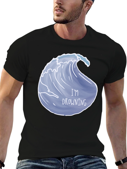 Drowning Wave Graphic Tee - Black Cotton T-Shirt