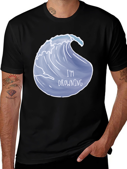 Drowning Wave Graphic Tee - Black Cotton T-Shirt