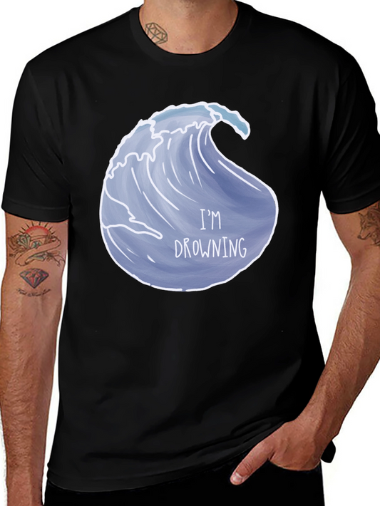 Drowning Wave Graphic Tee - Black Cotton T-Shirt