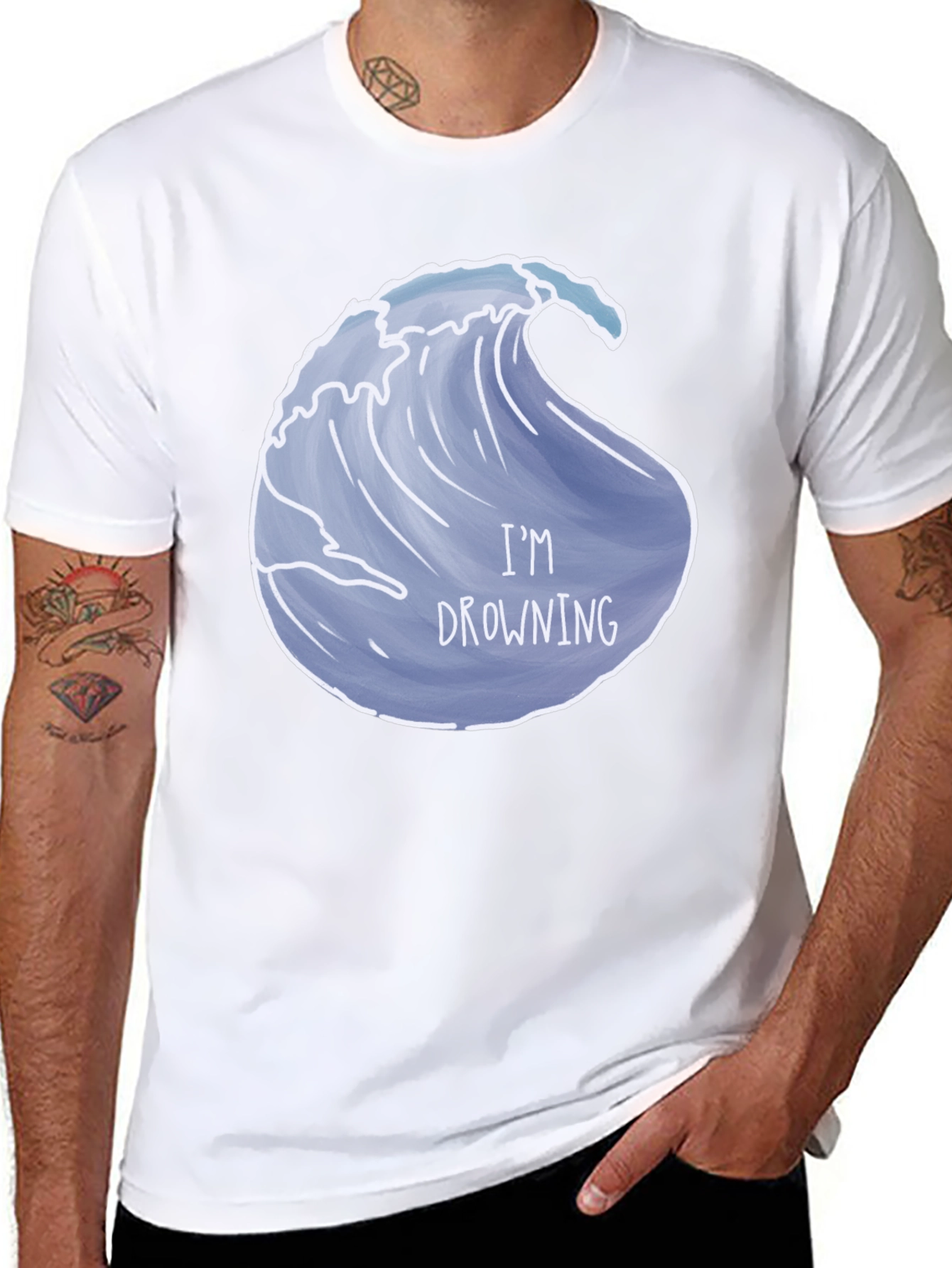 Drowning Wave Graphic Tee - Black Cotton T-Shirt