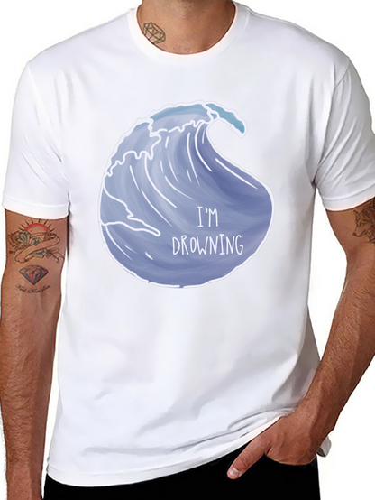 Drowning Wave Graphic Tee - Black Cotton T-Shirt