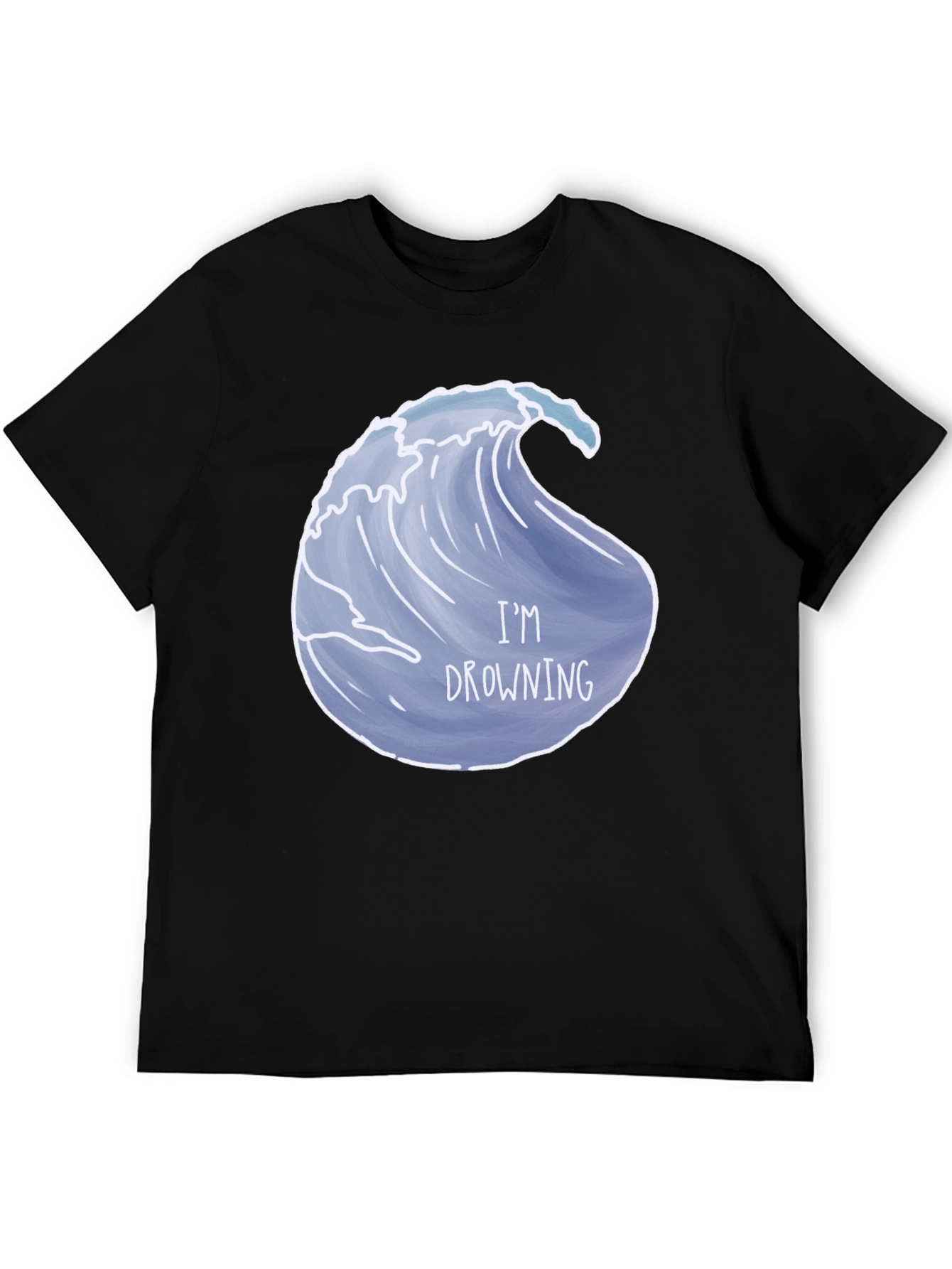 Drowning Wave Graphic Tee - Black Cotton T-Shirt