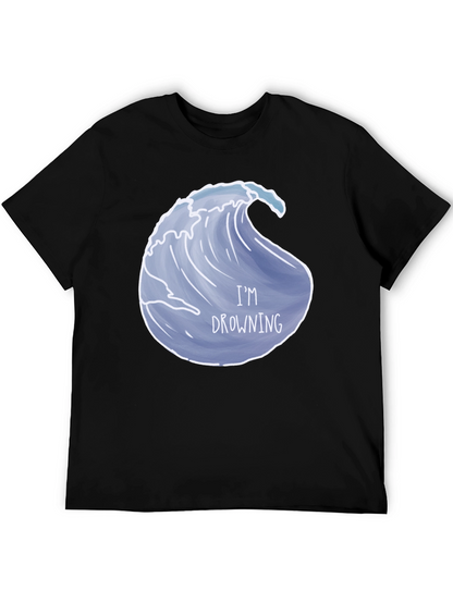 Drowning Wave Graphic Tee - Black Cotton T-Shirt