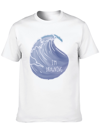 Drowning Wave Graphic Tee - Black Cotton T-Shirt