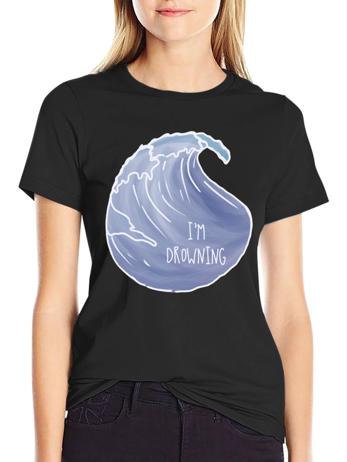Drowning Wave Graphic Tee - Black Cotton T-Shirt