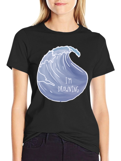 Drowning Wave Graphic Tee - Black Cotton T-Shirt