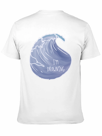 Drowning Wave Graphic Tee - Black Cotton T-Shirt