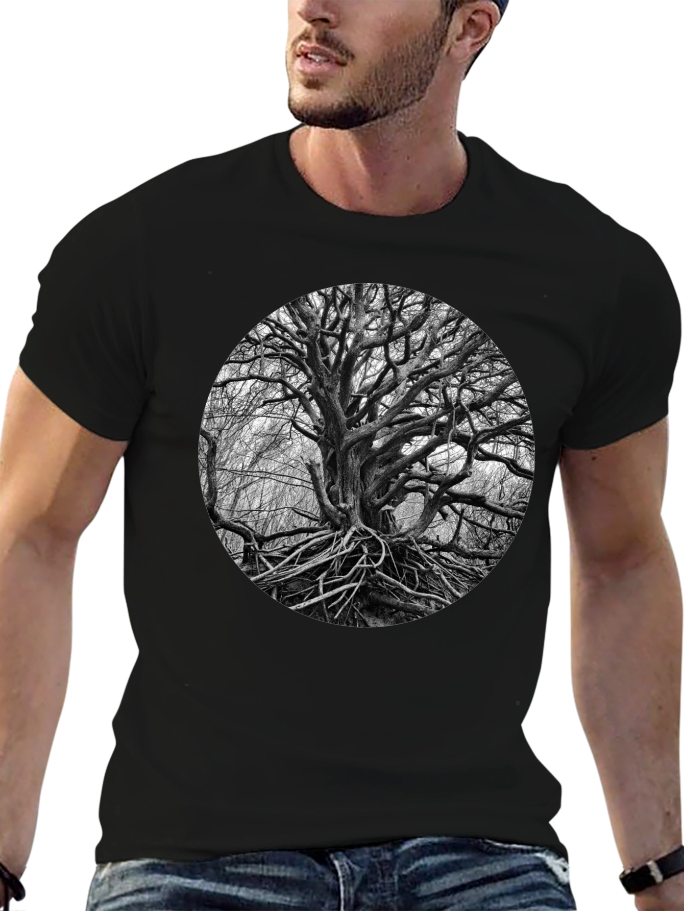 Abstract Tree Graphic Black Tee