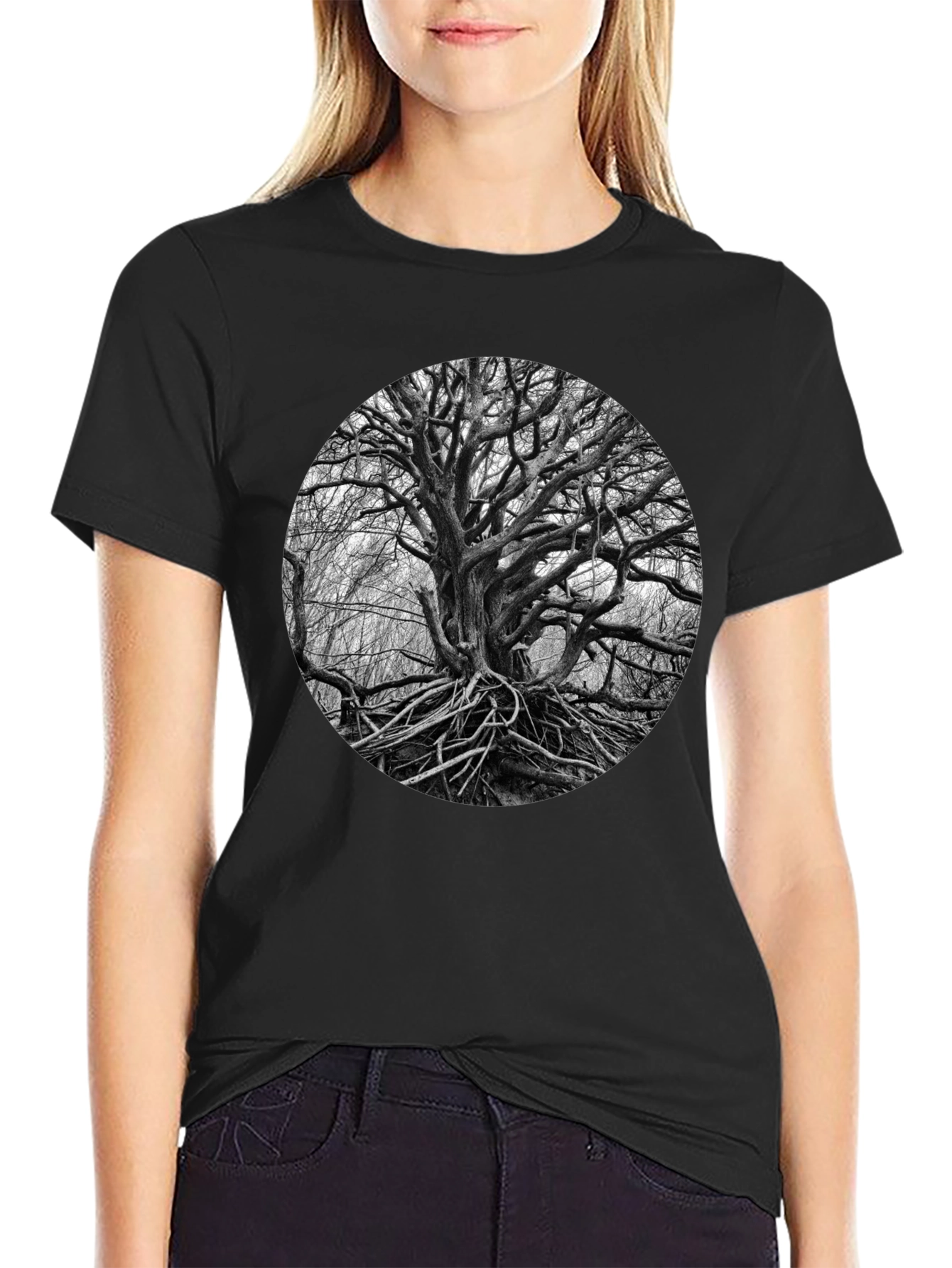 Abstract Tree Graphic Black Tee