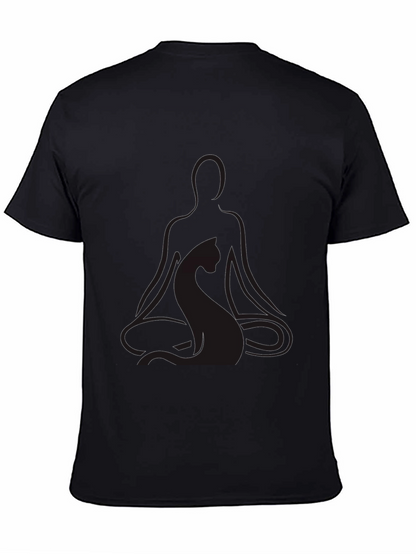 Meditating Yoga Cat Black T-Shirt