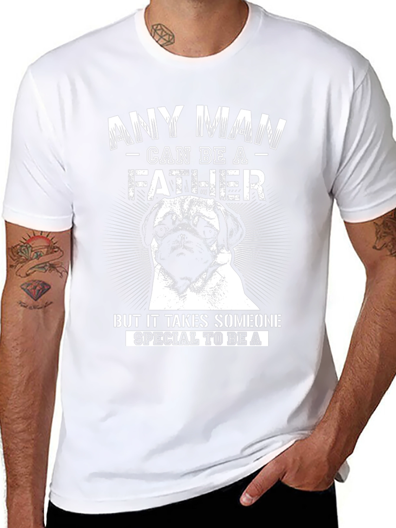 Pug Father T-Shirt Special Dad Tee Black Cotton