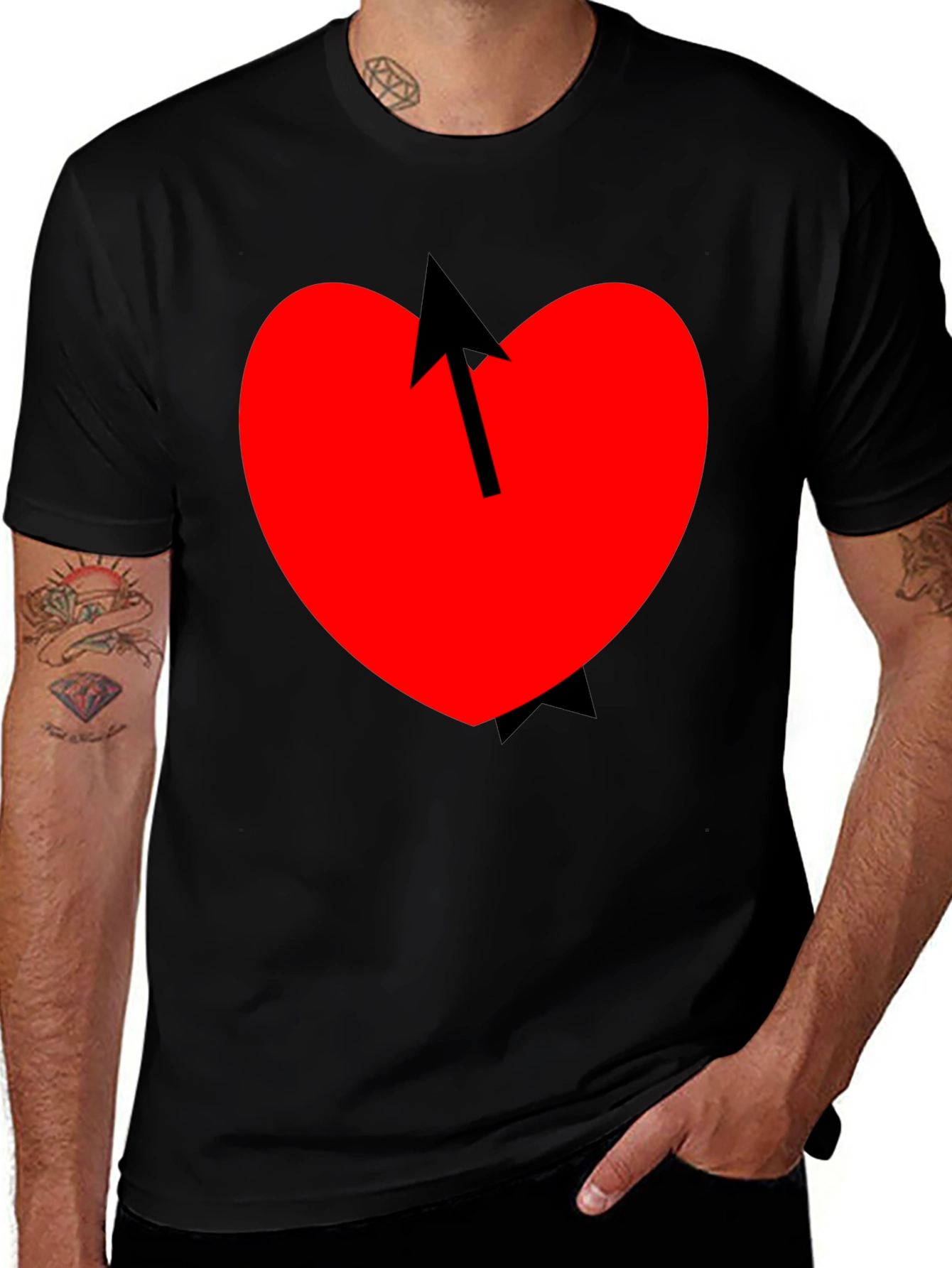 Heart Arrow Graphic Tee - Mens Casual Black T-Shirt