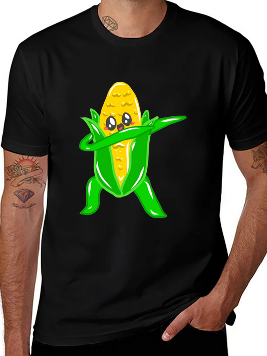 Dabbing Corn Graphic Tee - Black Cotton Shirt