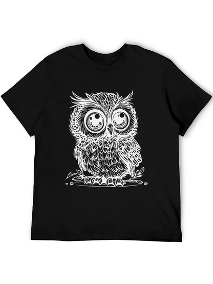 Cool Owl Graphic Print Black T-Shirt