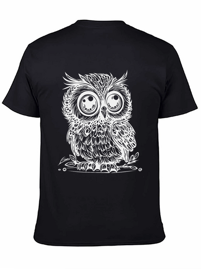 Cool Owl Graphic Print Black T-Shirt
