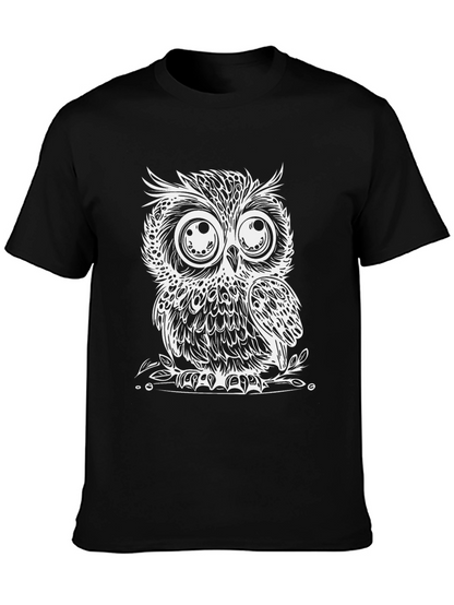 Cool Owl Graphic Print Black T-Shirt