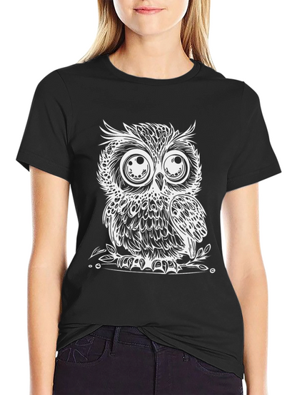Cool Owl Graphic Print Black T-Shirt