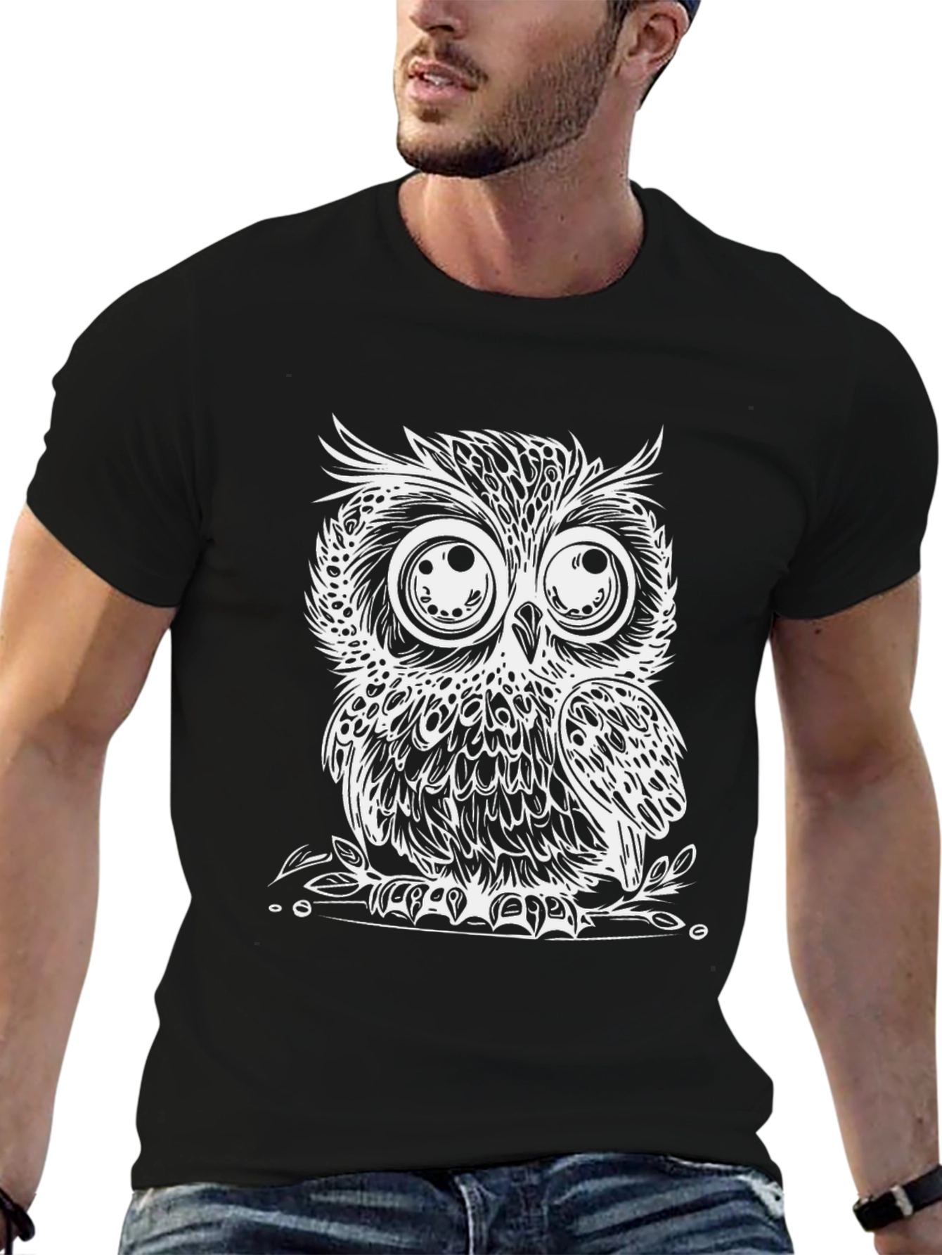 Cool Owl Graphic Print Black T-Shirt