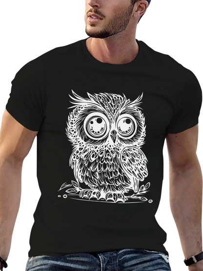 Cool Owl Graphic Print Black T-Shirt