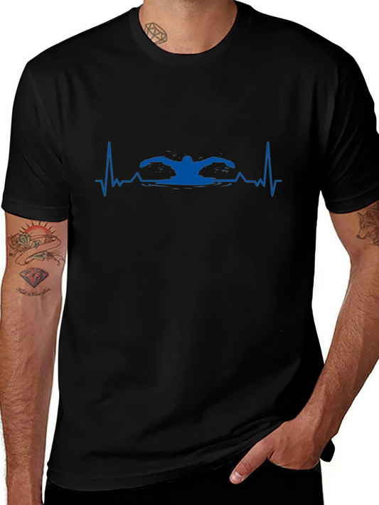 Swimmer Heartbeat T-Shirt - Black Cotton Tee