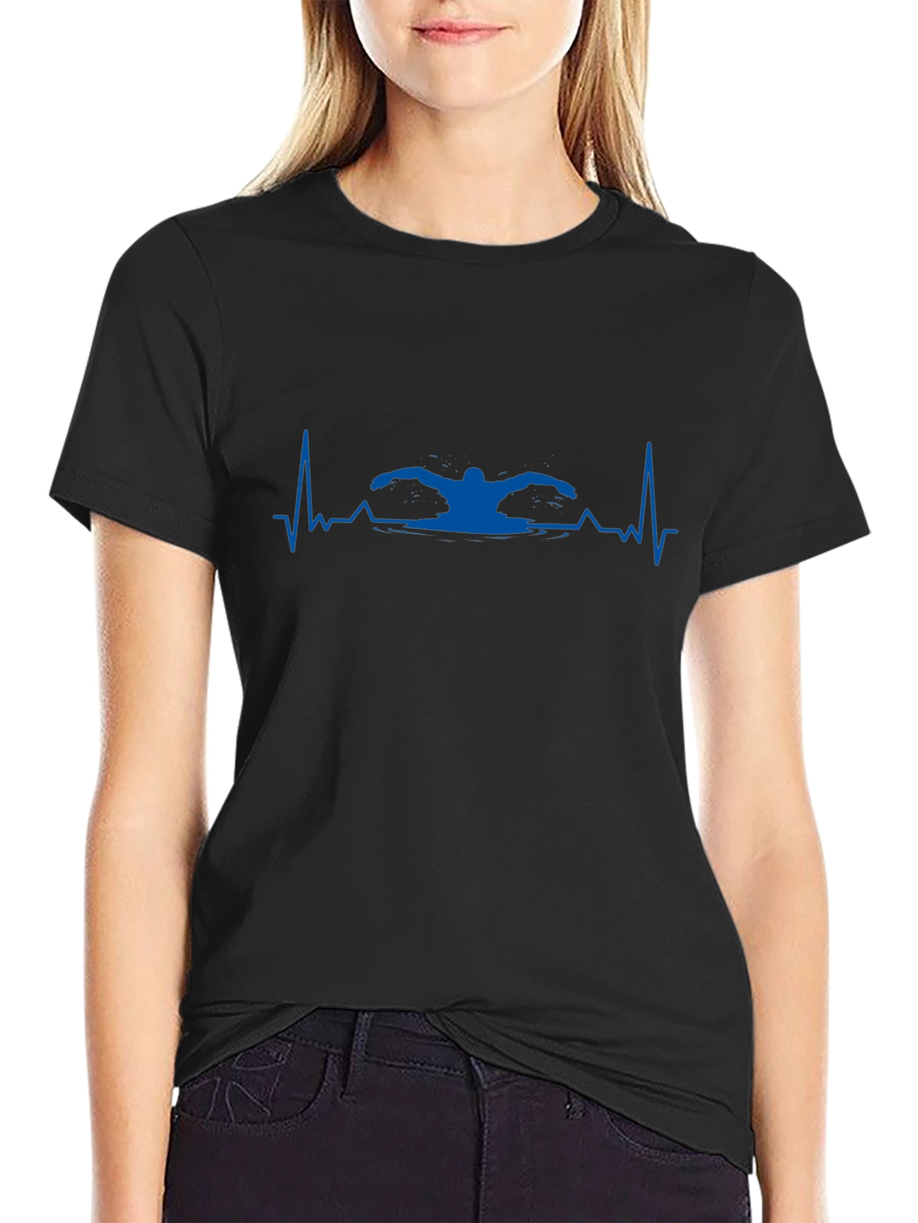 Swimmer Heartbeat T-Shirt - Black Cotton Tee
