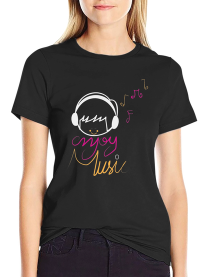 Enjoy Music Graphic Tee - Casual Black T-Shirt