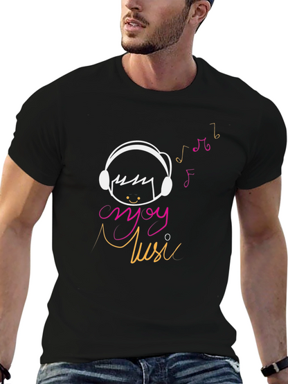 Enjoy Music Graphic Tee - Casual Black T-Shirt
