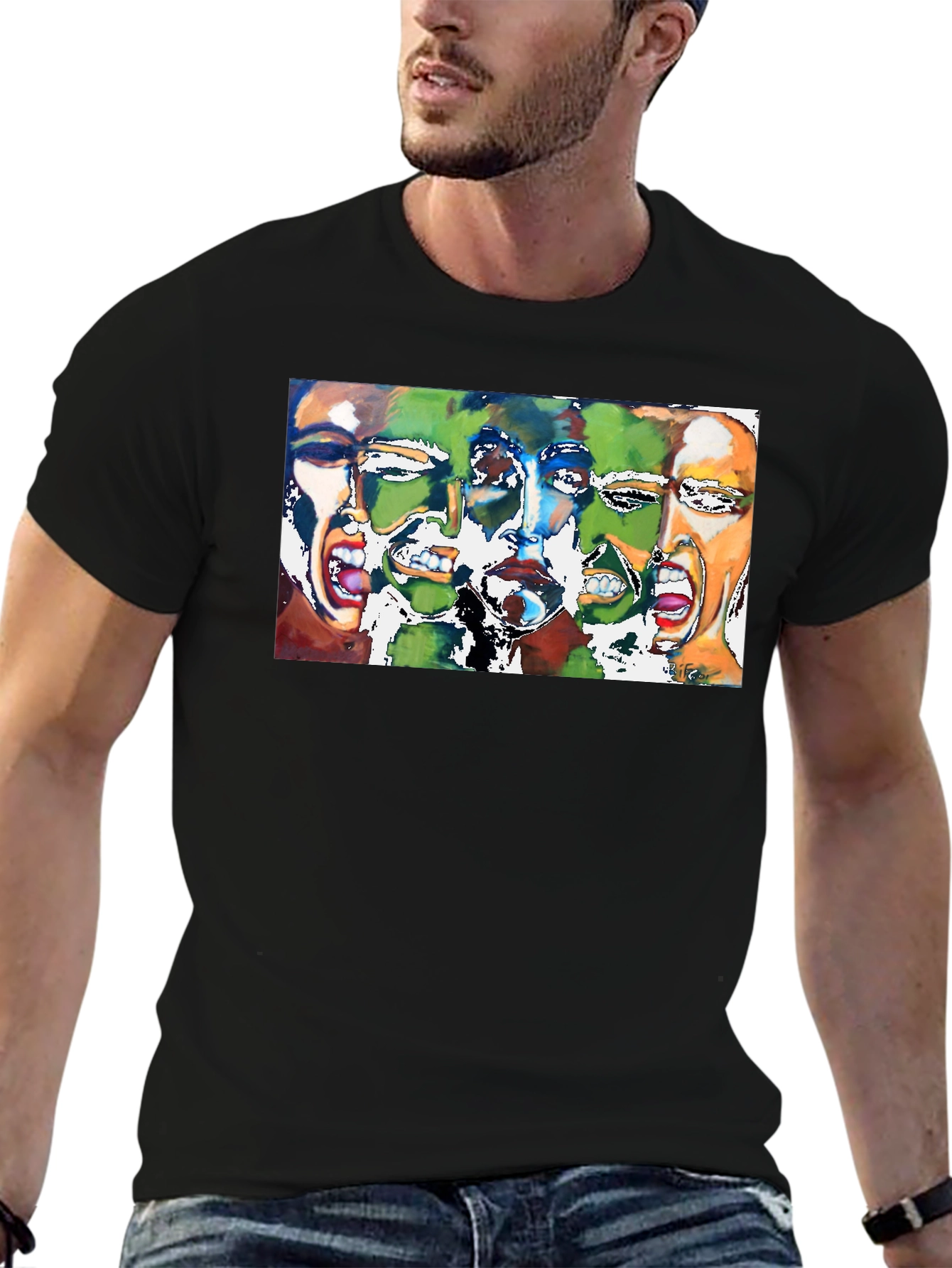 Expressive Faces Graphic Tee - Black Unisex T-Shirt