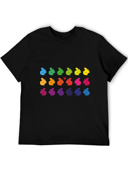 Rainbow Squirrel Pattern Black T-Shirt