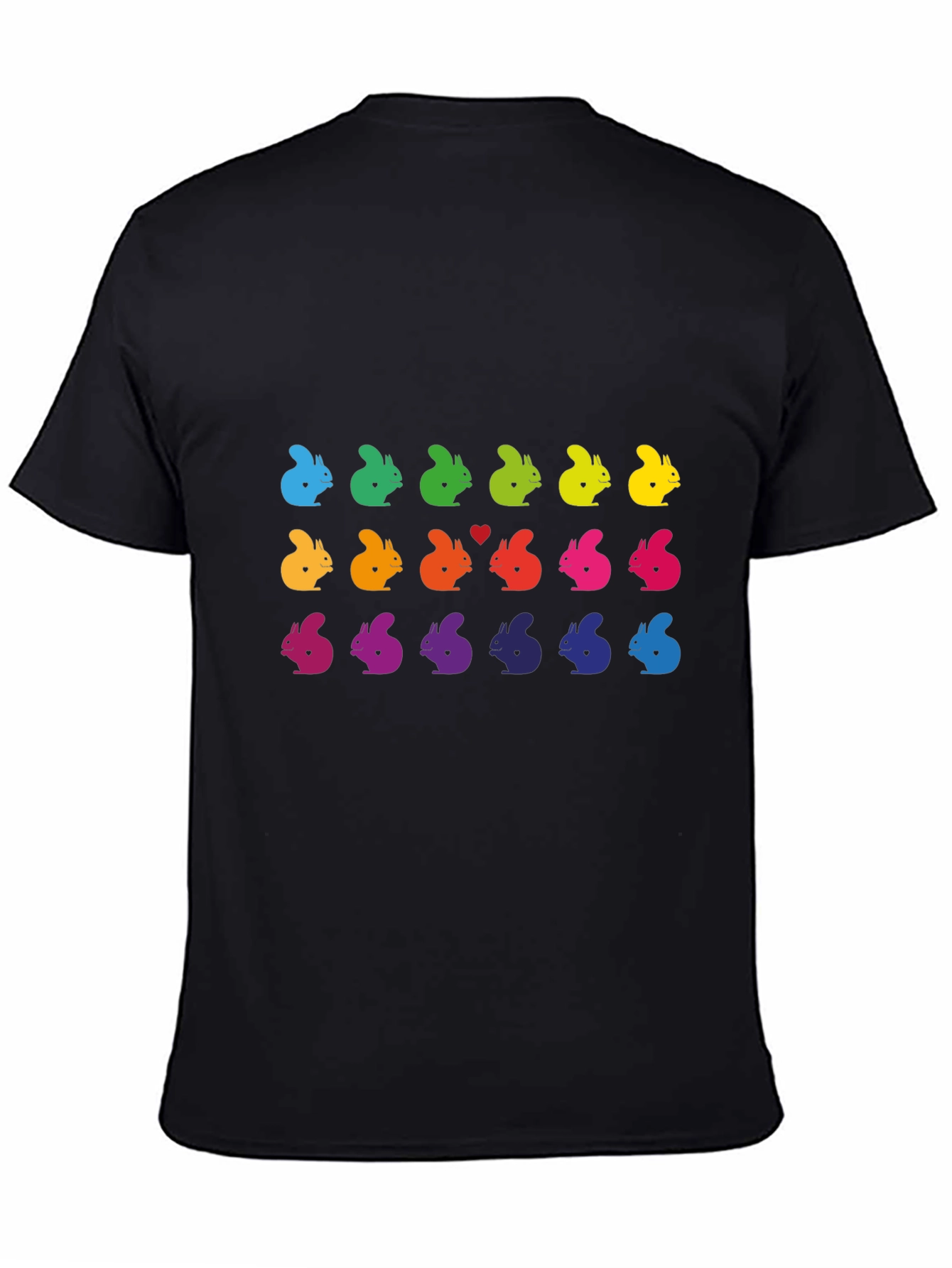 Rainbow Squirrel Pattern Black T-Shirt