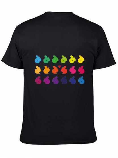 Rainbow Squirrel Pattern Black T-Shirt